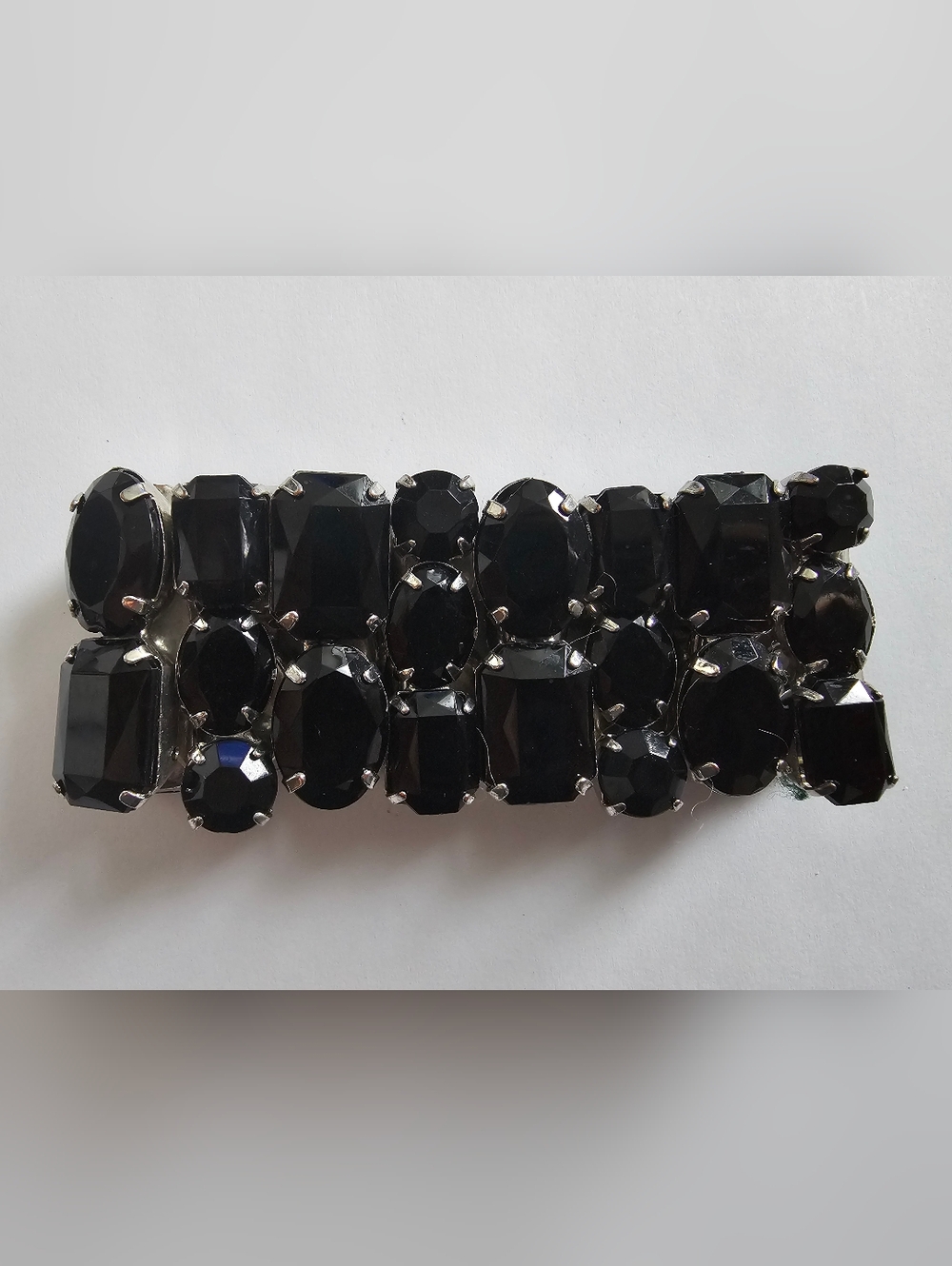 Vintage Estate 1980s Black Faceted Stone Stretch Bracelet - Women's Jewelry